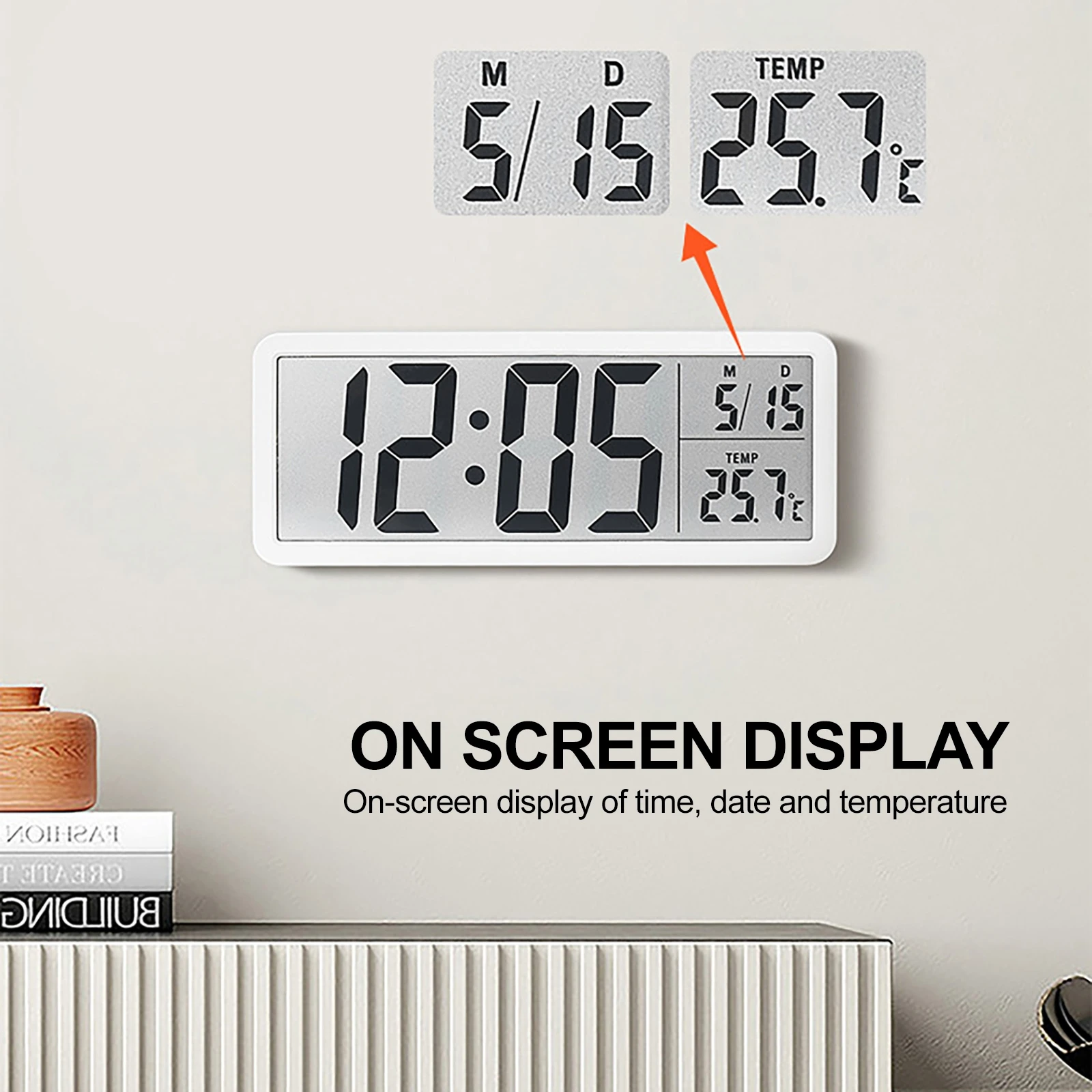 Digitale Wanduhr, elektronische Wanduhren mit LCD-Display, multifunktionale Temperatur- und Wochenanzeige, batteriebetrieben Image