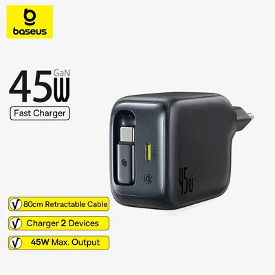 Baseus Enercore 45W PD Charger For iPhone 17 Samsung Galaxy Fast Charger GaN Charger USB C Charger Portable Travel Charger Quick