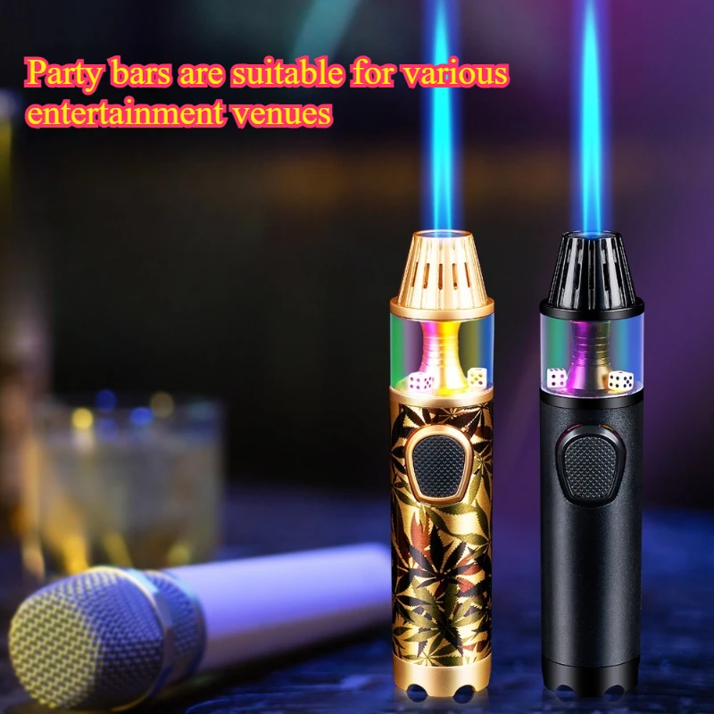 JOBON Metall-Würfel Entspannungs-Flammenwerfer Jet-Blau Butan-Gas-Taschenfeuerzeug Outdoor Windfest BBQ Küche Turbinen-Zigarrenanzünder Image