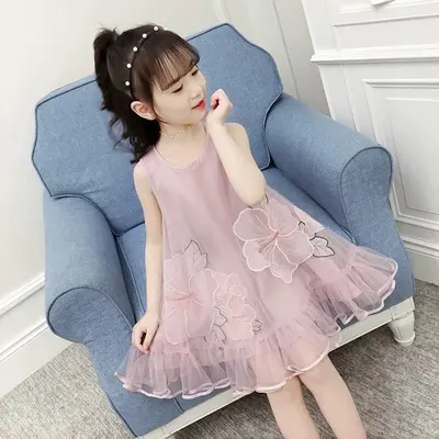 Ärmelloses Mesh-Kleid für Kinder, trägerlos, Prinzessinnenkleid, 2025, Sommerkleidung für Mädchen ab 7, 8 Jahren, Kleider für Kinder, Mädchen, Urlaub 9 Image