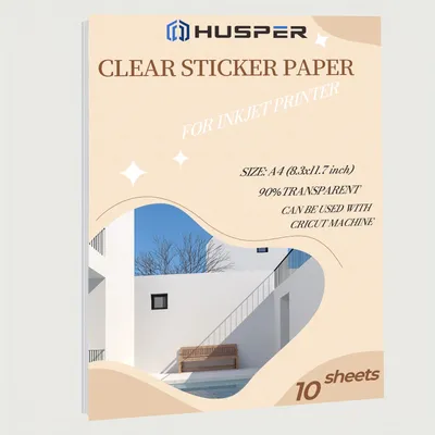 HUSPER 8.3×11.7 inch 10 Sheets Printable Vinyl Sticker Paper Clear Transparent No waterproof Decal Paper for Inkjet Printer
