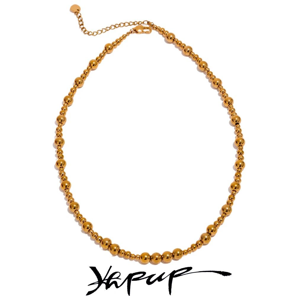 Yhpup wasserdichte Halskette mit Perlen aus Edelstahl, eng an den Hals, minimalistische Metallstruktur, trendiger Schmuck für Frauen, Geschenk Image