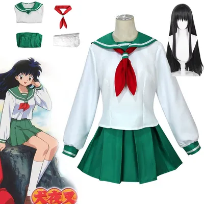 Anime Inuyasha Higurashi Kagome Cosplay Kostüm Perücke Sailor Kleid Outfit Männer Frauen Halloween Party Schulmädchen Uniform Rock Image