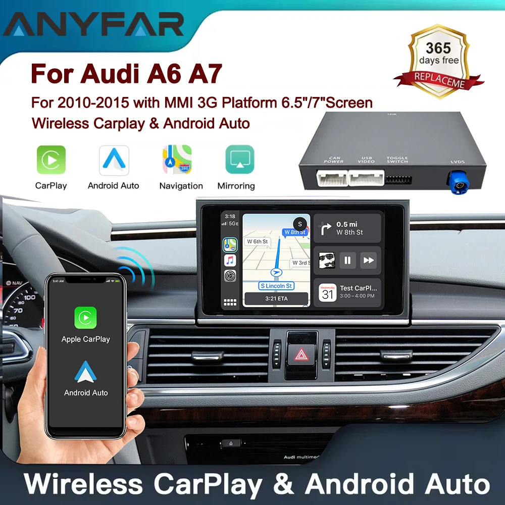 Drahtlose Carplay Android Auto Interface Retrofit Kits Für Audi A6 A7 2010-2015 6,5 "/7" bildschirm MMI 3G Decoder Box Modul Airplay Image