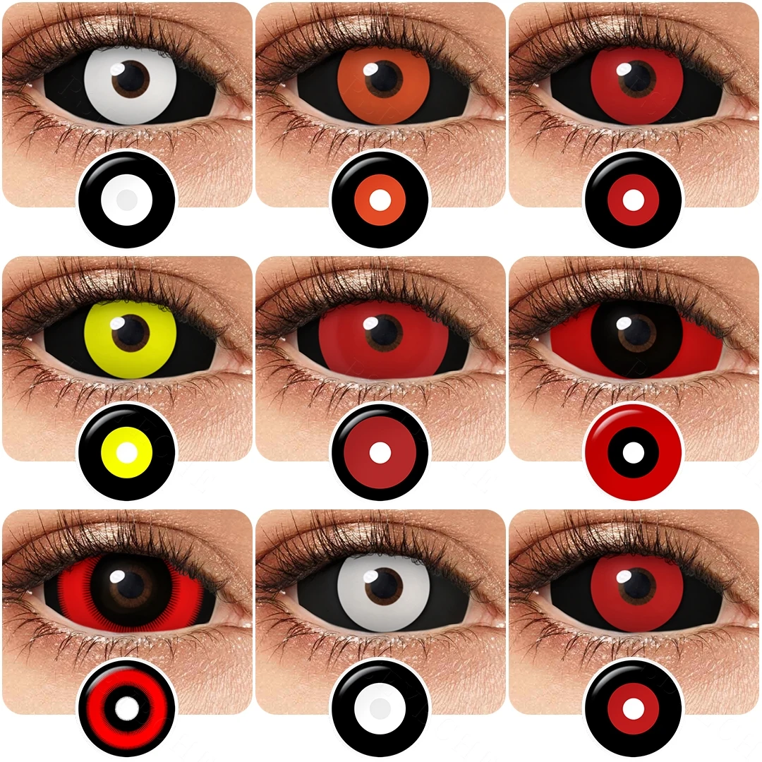 PSEYECHE Farbige Kontaktlinsen 1 Paar Cosplay für Halloween Rot Gelb Linse Anime Coser Augen Kontakte Kosmetik 22mm Augenschüler Image