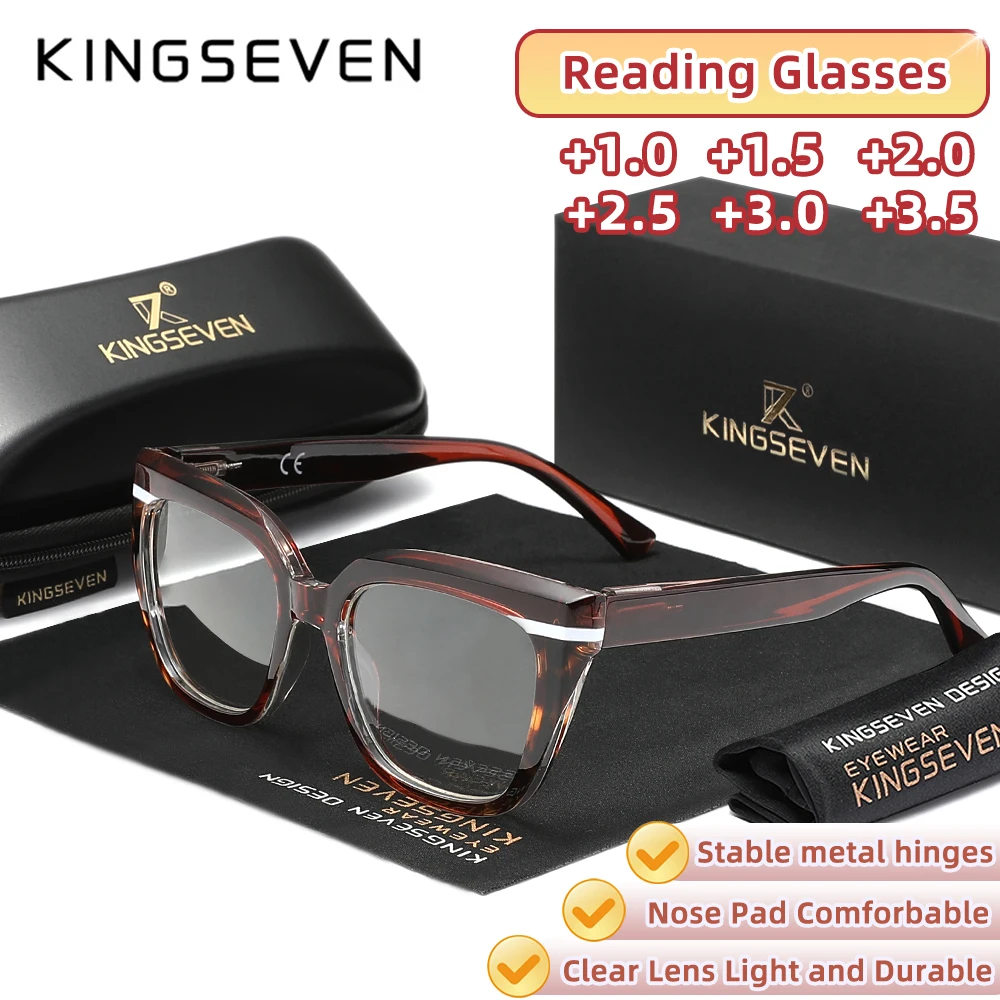 KINGSEVEN Marke Neue Lesebrille Frauen Blau Licht Blockieren Reader + 1,0 ~ + 3,5 Rechteck Leopard Rahmen Cat Eye klassische Brillen Image