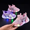 Kids'Casual Schuhe Mädchen Led Licht Cartoon PU Leder Frühling Mode Für Atmungsaktive Anti-slip Rosa Lila Größe 21-30