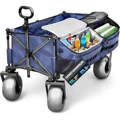OEM Customizable Folding Electric Wagon with Balloon Wheels Beach Cart with Mesh Structure for Garden Use