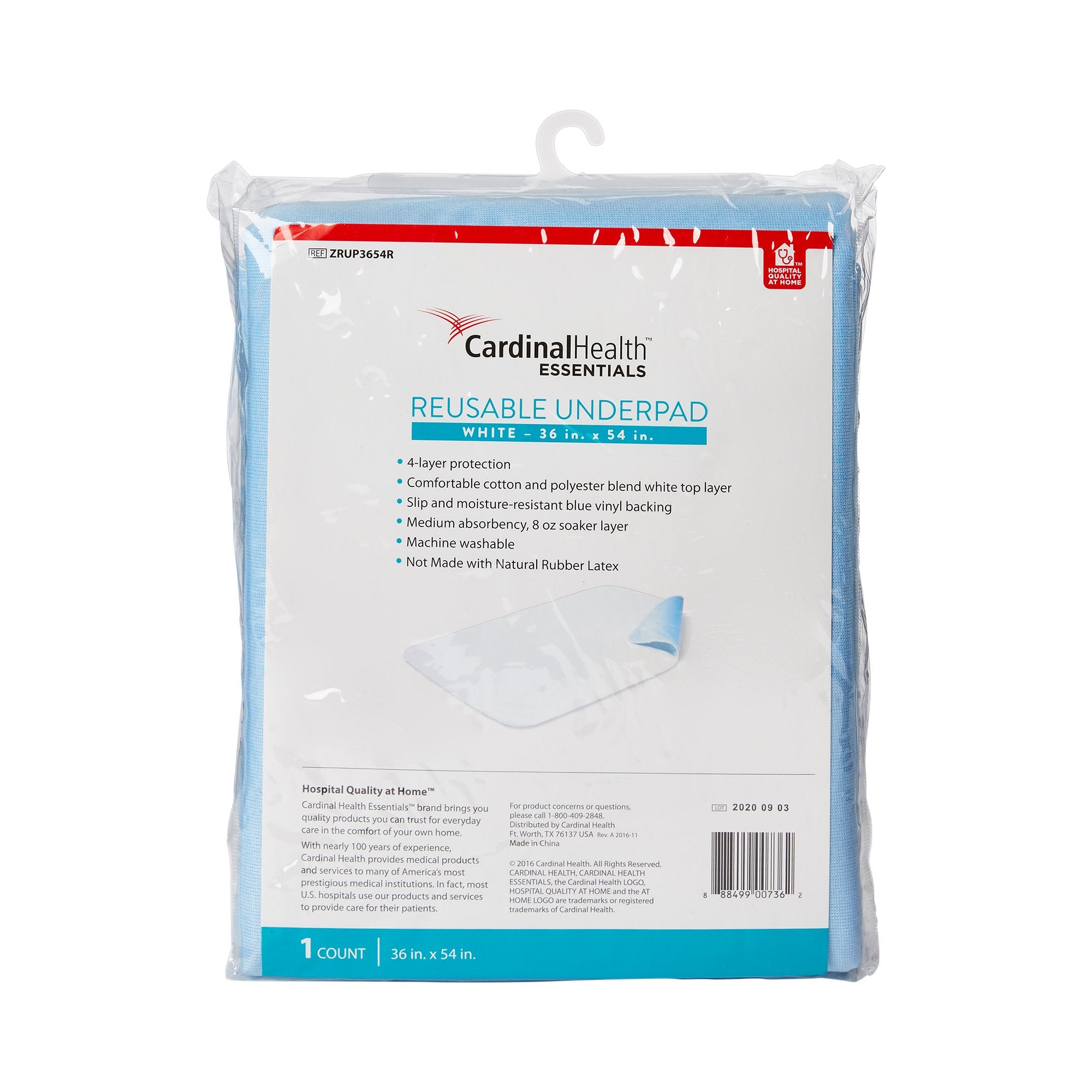 Cardinal Health Essentials Reusable Underpad 36 X 54 Inch Polyester / Rayon Moderate Absorbency (1120201_CS)