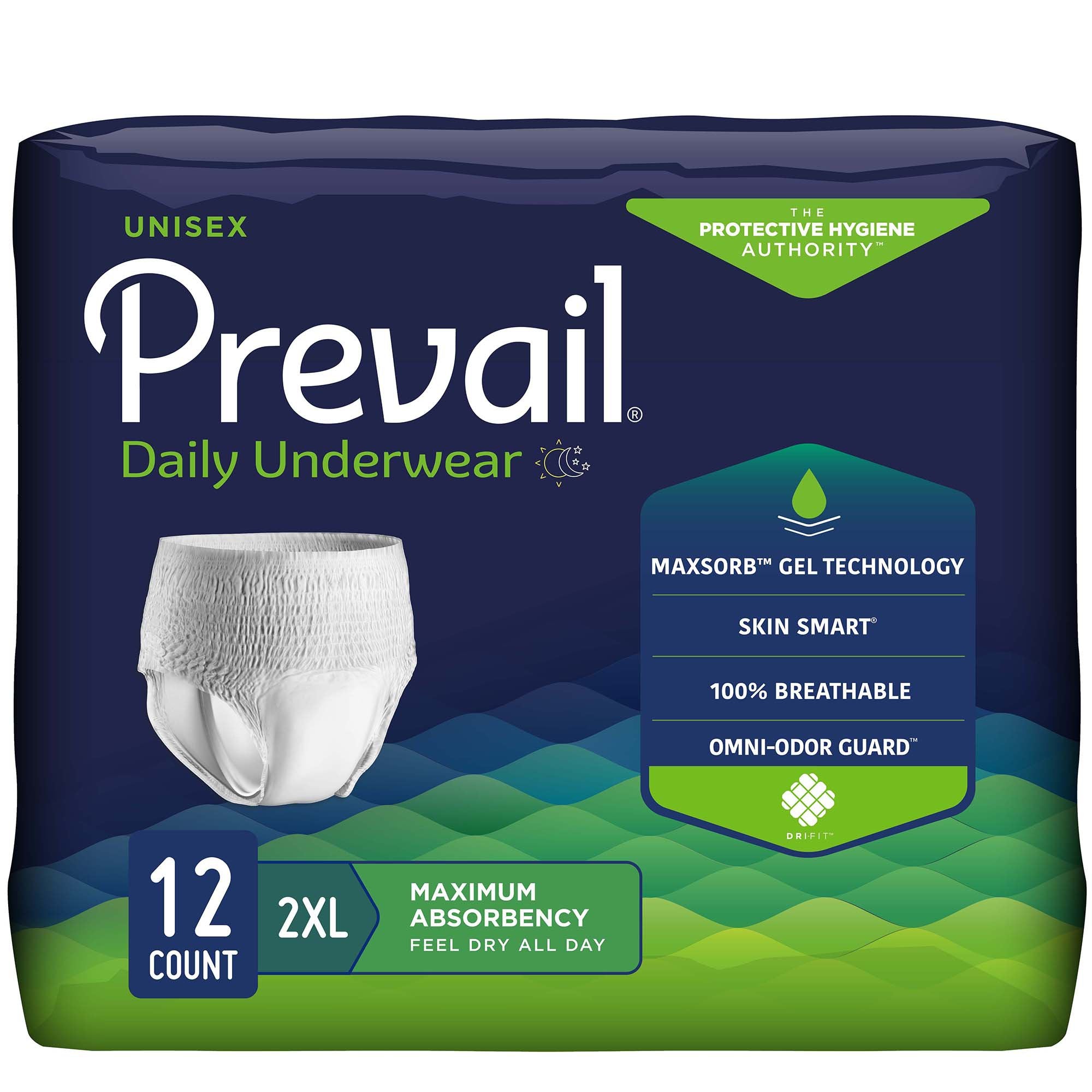 Prevail Daily Underwear Extra Unisex Adult Absorbent Underwear Pull On with Tear Away Seams 2X-Large Disposable Moderate Absorbency (579584_PK)