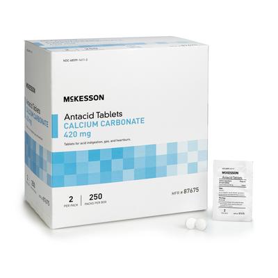 McKesson Brand Antacid 420 mg Strength Tablet 250 Packets per Box, 2 Tablets per Packet (1111738_BX) 250/BX Digestive Aids, Antacids, and Laxatives