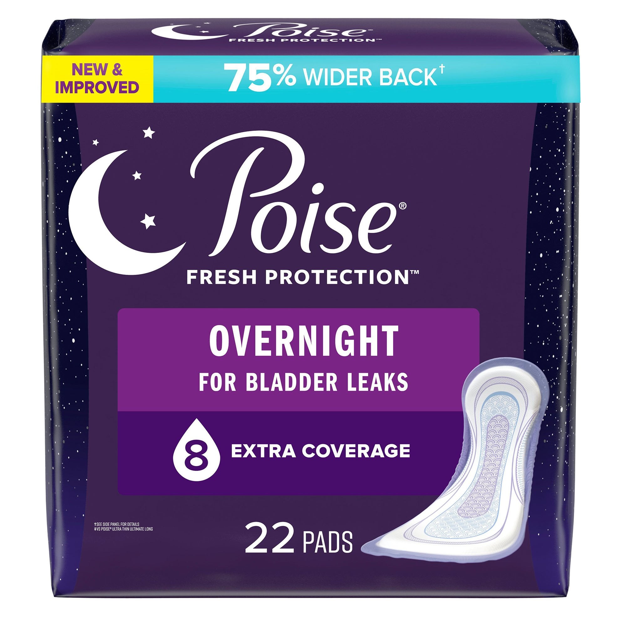 Poise Fresh Protection Overnight Bladder Control Pad 5.3 Inch Length Heavy Absorbency Sodium Polyacrylate Core One Size Fits Most (1224724_CS) 44/CS P