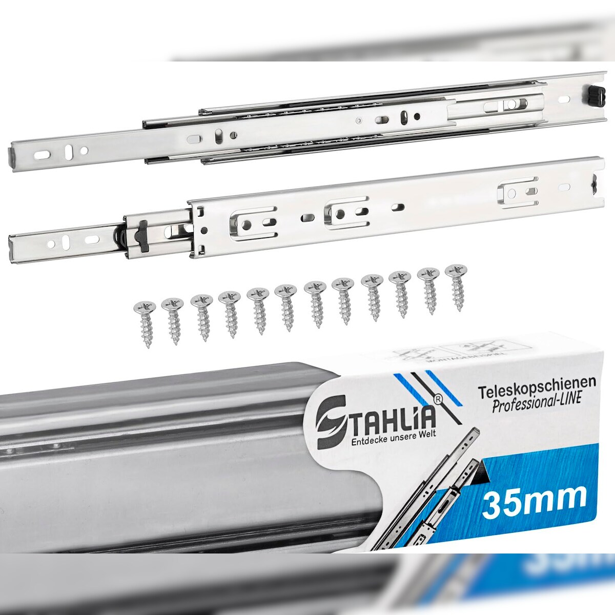 ID Dinkel 1 Paar Schubladenschienen 35mm - Länge 550mm VOLLAUSZUG Teleskopschublade Schubladenauszug Image