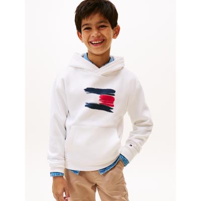 Kapuzensweatshirt TOMMY HILFIGER "FLAG HOODIE", Jungen, Gr. 14 (164), weiß, Sweatware, Obermaterial: 80% Baumwolle, 20% Polyester, unifarben, casual, regular fit normal, Rundhals, Langarm eingesetzt Rippbündchen, Sweatshirts, Kinder bis 16 Jahre Image
