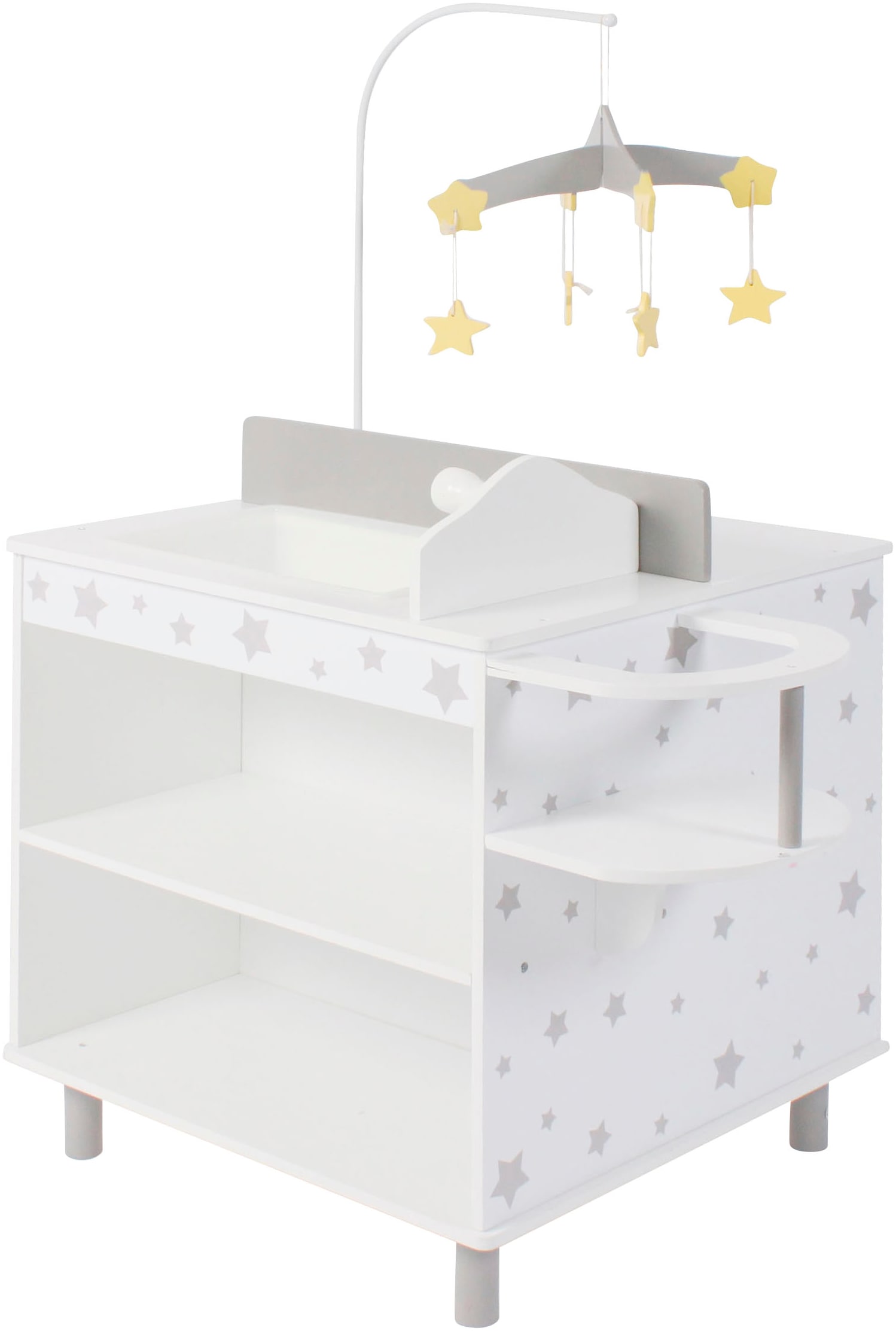 Puppenwickeltisch CHIC2000 "Puppen-Wickelstation Stars grey", grau (stars grau), Puppenmöbel, KinderB:49cm H:57cm T:49cm, Holz, mit Mobile, B:49cm H:57cm T:49cm