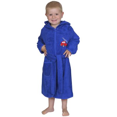 Kinderbademantel WÖRNER "Feuerwehr royalblau" Gr. 98, blau (royalblau), L:65cm in Gr. 98/104, Frottier, Hausmäntel, mit Stickerei, mit Tasche, maschinenwaschbar Image