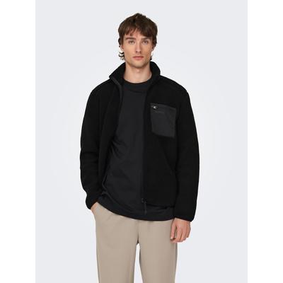 Strickfleecejacke ONLY & SONS "ONSDALLAS LIFE SHERPA JACKET OTW VD", Herren, Gr. XL, schwarz, Web, Obermaterial: 100% Polyester, unifarben, modisch, regular fit normal, hoch geschlossener Ausschnitt, Langarm, Jacken