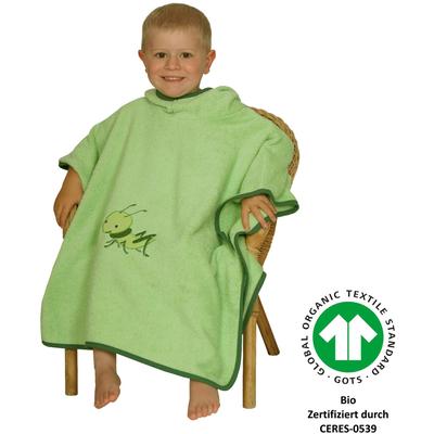 Badeponcho WÖRNER "Grashüpfer hellgrün", grün (hellgrün), L:60cm, Frottier, Hausmäntel, GOTS, Kapuze, grün, maschinenwaschbar, trocknergeeignet Image