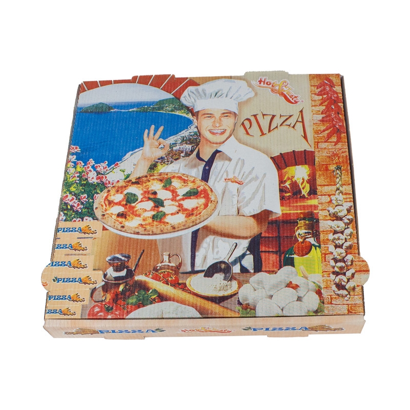 DayBays 1500 Stk. Pizza-Karton 50x50x5 cm Weiß Kraftpapier bedruckt mit Pizza-Motiv Image