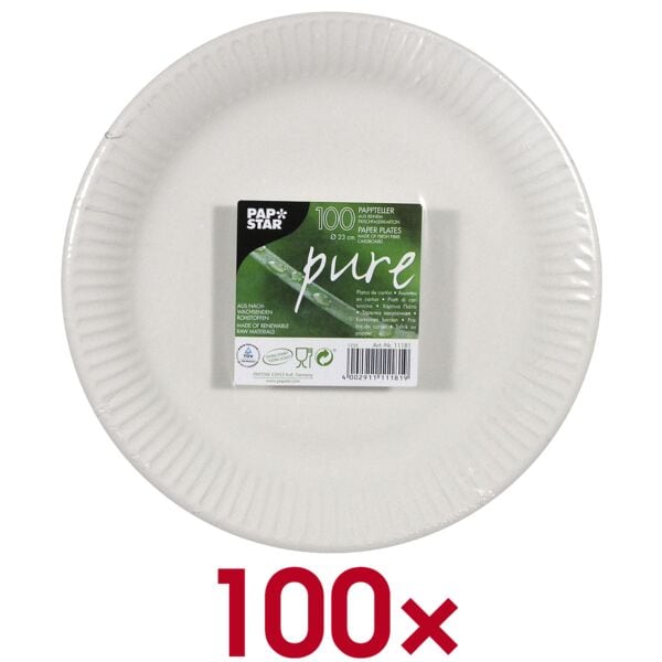 Papstar 100 Pappteller pure 23 cm weiß, 23x23 cm Image