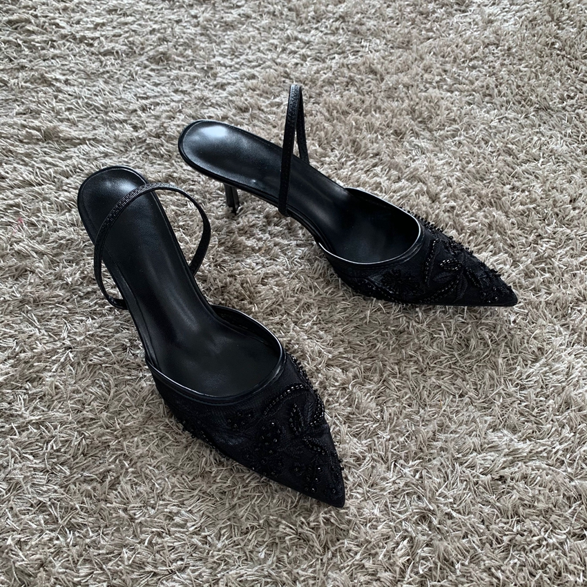 High Heels Women Sandals Mesh Embroidered Elegant Pointed Toe Slingback Party Wedding Bridal Dress Shoes For Women white 41