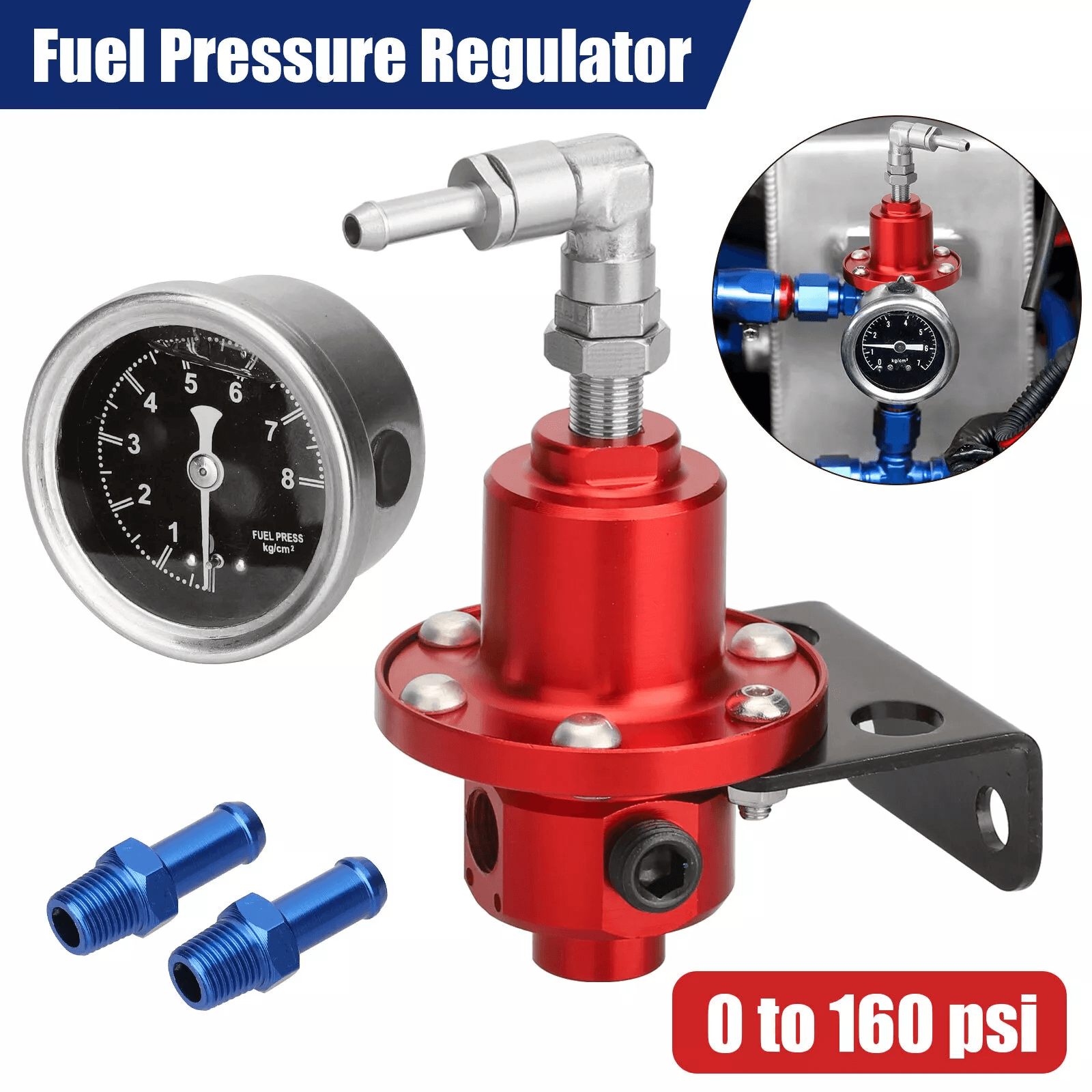 Universal Adjustable Car Fuel Pressure Regulator Kit With Oil Filled Gauge, High Performance AluminumFuel Control System Universal Adjustable Car Fuel Pressure Regulator Kit With Oil Filled Gauge, High Performance AluminumFuel Control System