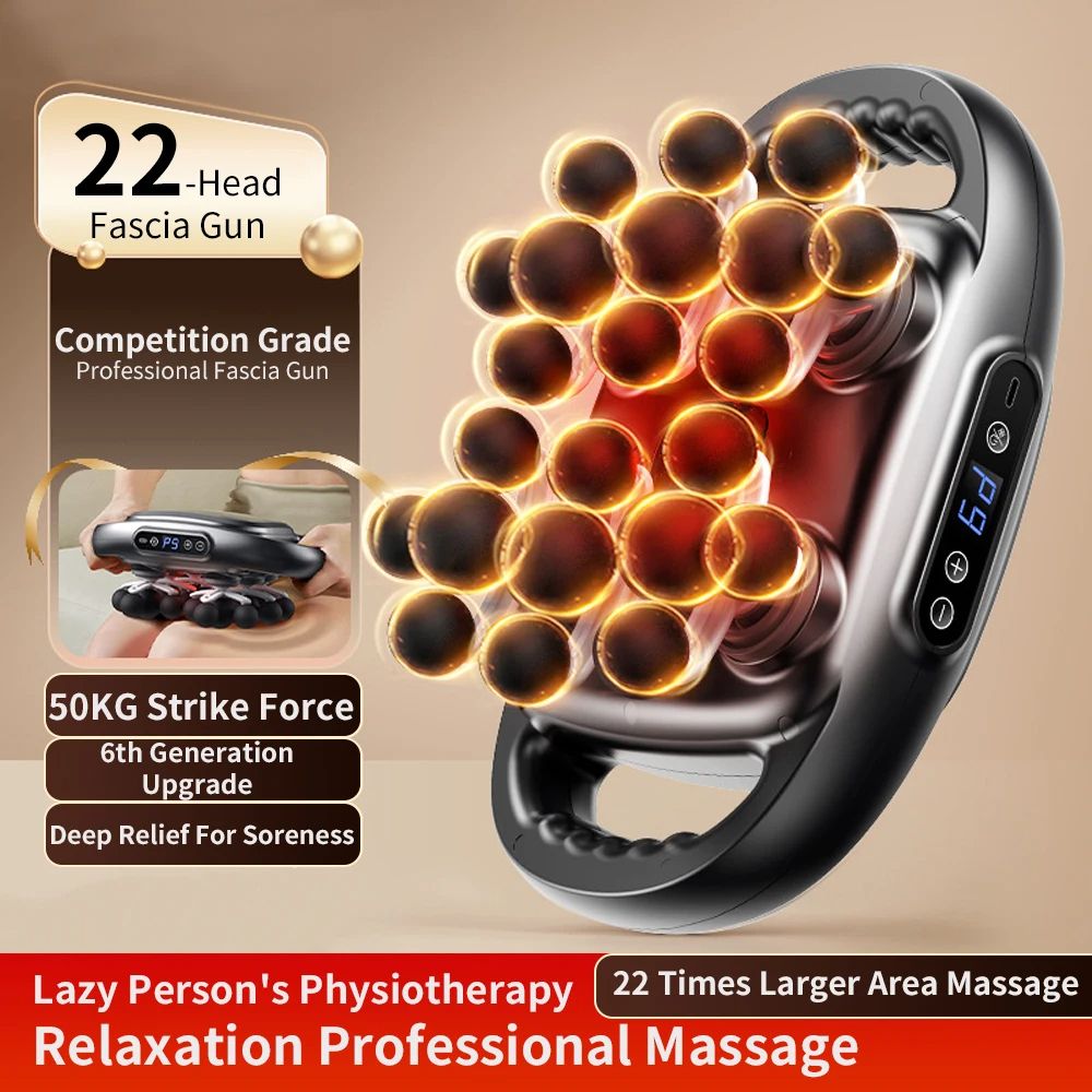 22 Head Fascia Gun High Frequency Vibration Body Massage Gun For Back, Waist, Neck Shoulder Deep Muscle For Pain Relief white