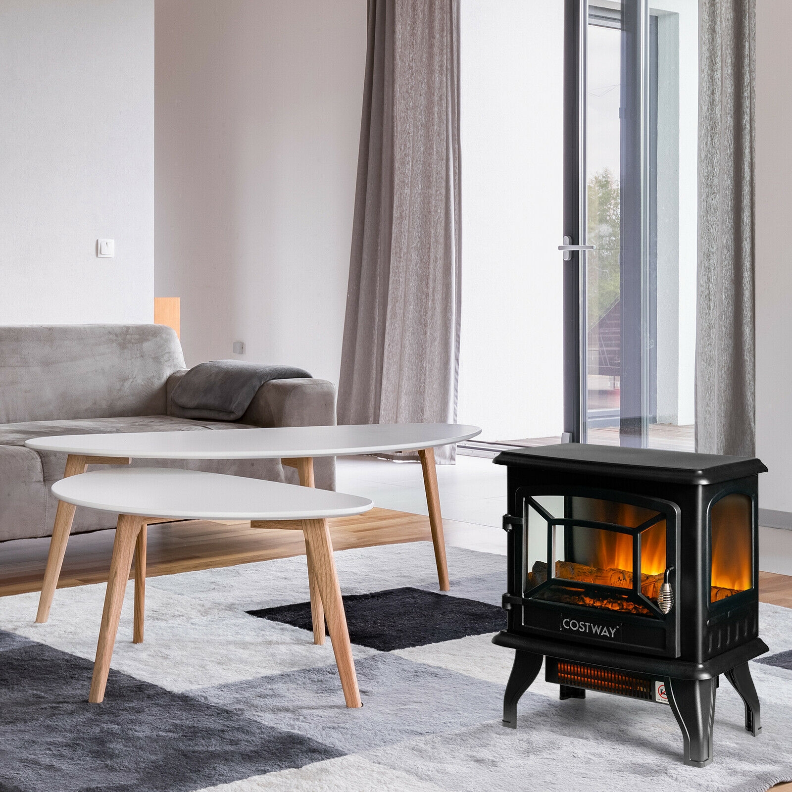 17 Inch Freestanding Electric Stove Fireplace Heater With 3 Side View, Realistic Flame & Adjustable Thermostate 17 Inch Freestanding Electric Stove Fireplace Heater With 3 Side View, Realistic Flame & Adjustable Thermostate