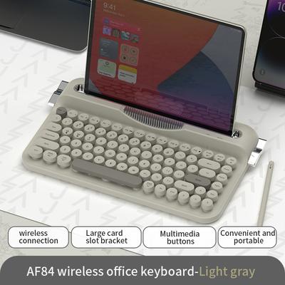 Wireless Keyboard, Retro Typewriter Style, Bluetooth 82 Key With Integrated Stand For IPad gery