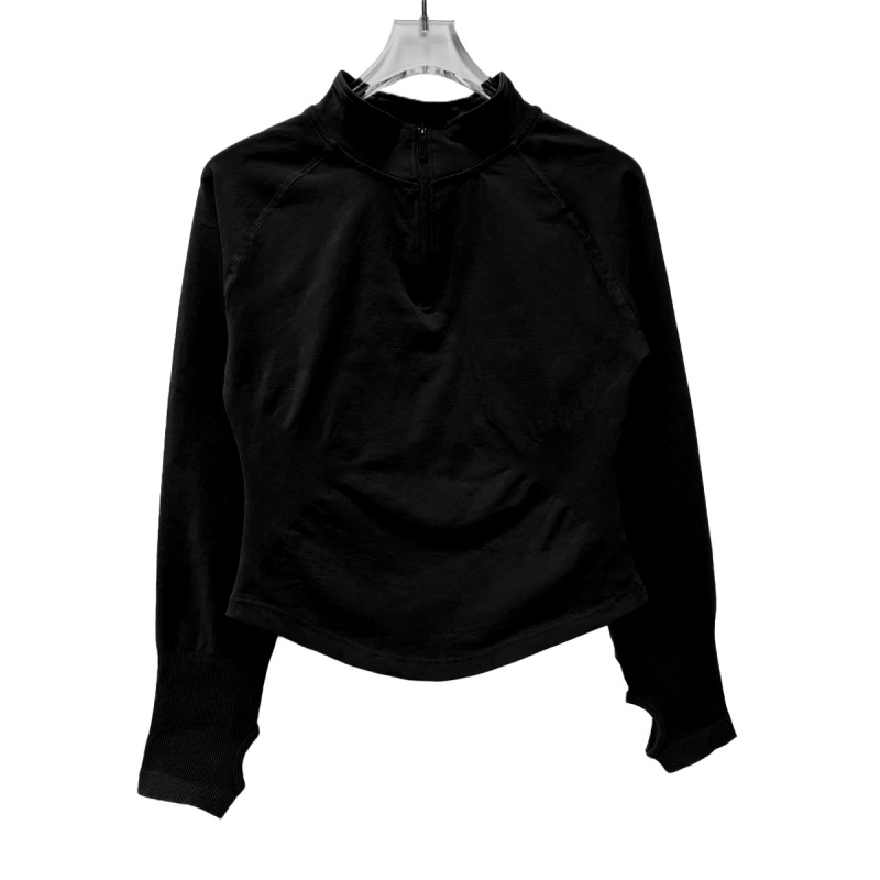 Women Half Zippy Yoga Sports Top, Seamless Tight Long Sleeve Fitness Jacket For Workout, Running, Pilates, Outdoor Gym black m