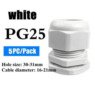 Waterproof Nylon Cable Gland Connector Joint, Cable Entry Fitting For Electrical Boxes, Panels, And Junction Enclosure pg25 White 5pcs