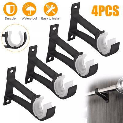 Aluminum Alloy Single Curtain Rod Brackets Window Wall Holders For Drapery, Heavy Duty Adjustable Black Curtain Support Aluminum Alloy Single Curtain Rod Brackets Window Wall Holders For Drapery, Heavy Duty Adjustable Black Curtain Support