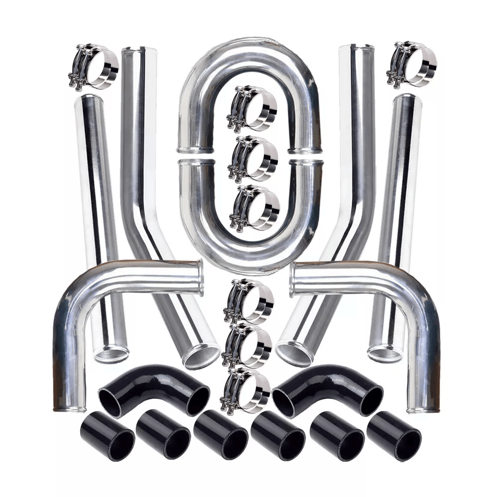 Polished Aluminum Intercooler Pipe Kit With Black Hose & Clamp, Universal Fit For Turbo Intake & Performance Upgrade Polished Aluminum Intercooler Pipe Kit With Black Hose & Clamp, Universal Fit For Turbo Intake & Performance Upgrade