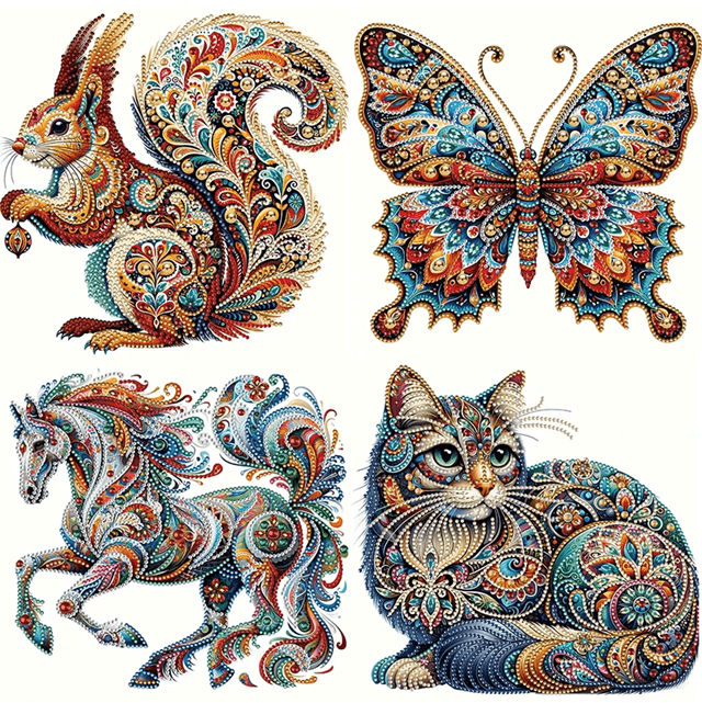 Animal Diamond Painting Kit DIY Partial Drill Butterfly, Rabbit, And Cat Art For Adults And Kids squirrel 30x30cm