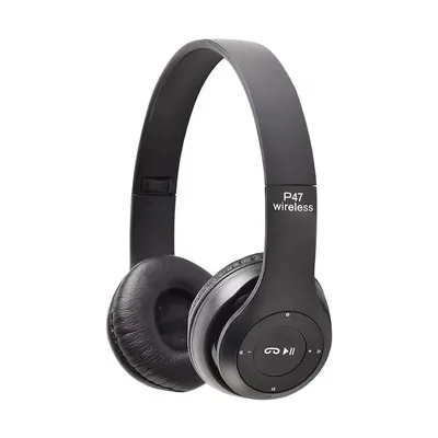 P47 Wireless Bluetooth Headset Stereo Folding Over Ear Headphones For Sports, Gaming & Phone black