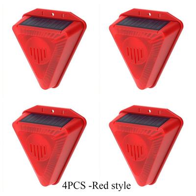 Solar Alarm Lamp Siren, Wireless Motion Sensor Outdoor Waterproof 129dB Alarm Light, Drive Away Wolf & Wild Boar 4pcs red