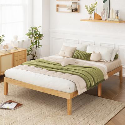Queen Wood Bed Frame With Slatted Support & Rubber Wood Legs, Sturdy Platform Bed With Storage Space & Easy Assembly Queen Wood Bed Frame With Slatted Support & Rubber Wood Legs, Sturdy Platform Bed With Storage Space & Easy Assembly