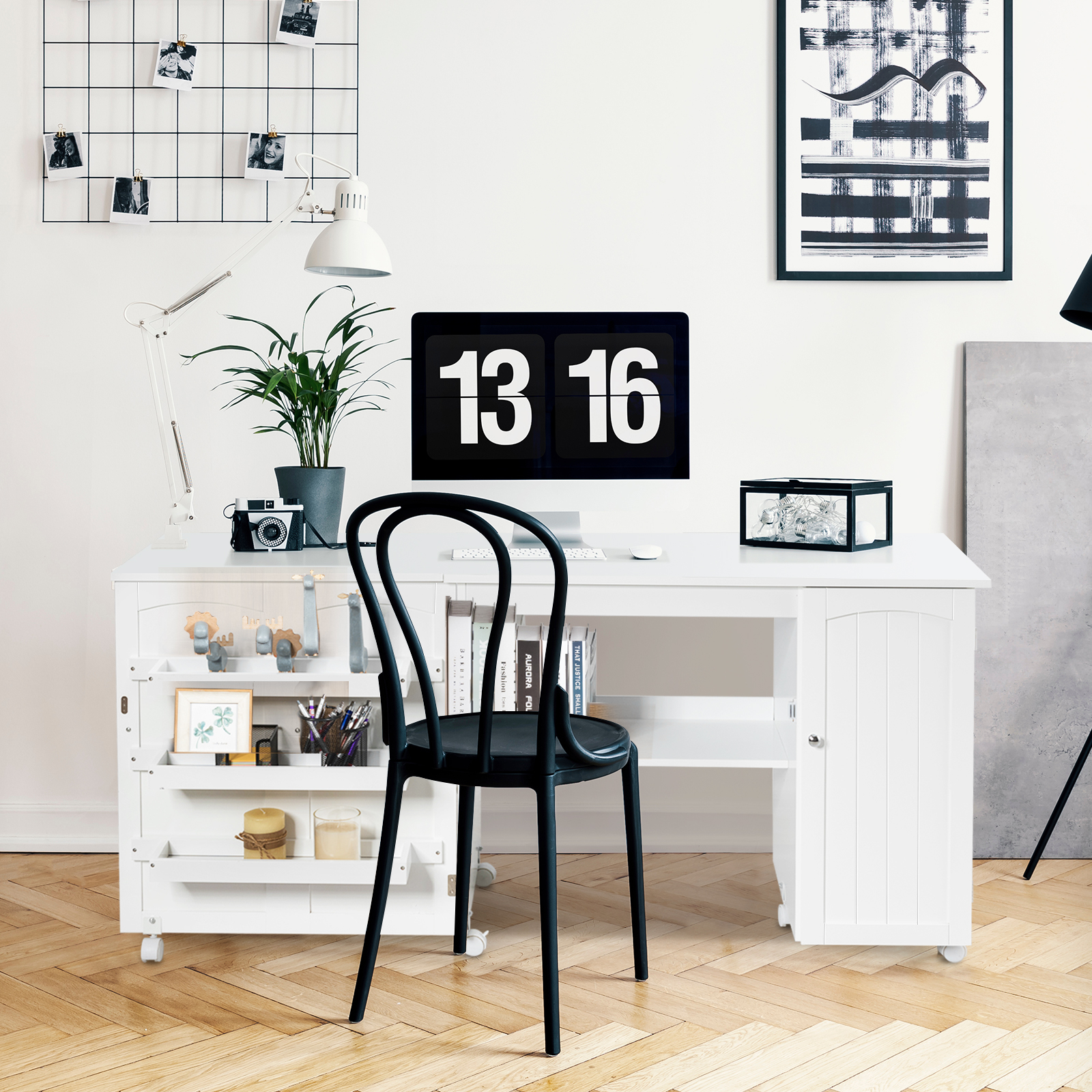 Folding Large Sewing Table With Storage Shelves & Lockable Casters, Space Saving Craft Desk For Sewing Machine, Fabric Folding Large Sewing Table With Storage Shelves & Lockable Casters, Space Saving Craft Desk For Sewing Machine, Fabric