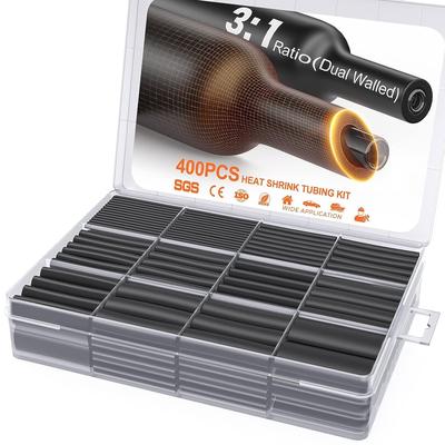 Black Heat Shrink Tubing Kit, Adhesive Lined, Marine Grade Heat Shrink Wrap For Electrical Wiring, Automotive Repair Black Heat Shrink Tubing Kit, Adhesive Lined, Marine Grade Heat Shrink Wrap For Electrical Wiring, Automotive Repair
