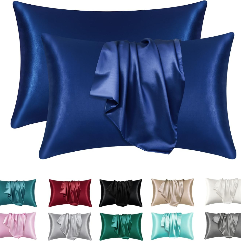 Super Soft Satin Silk Pillowcase Set, Coral Standard Size Super Soft Pillow Cases For Hair & Skin navy 50x66cm