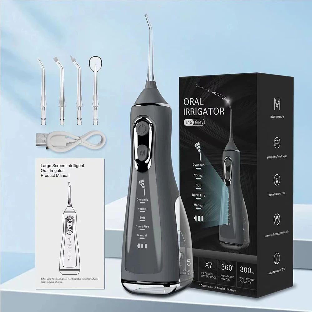 Portable Oral Irrigator Water Flosser, Rotating Jet Dental Cleaner, Modes Teeth Floss Machine For Plaque Removal gray