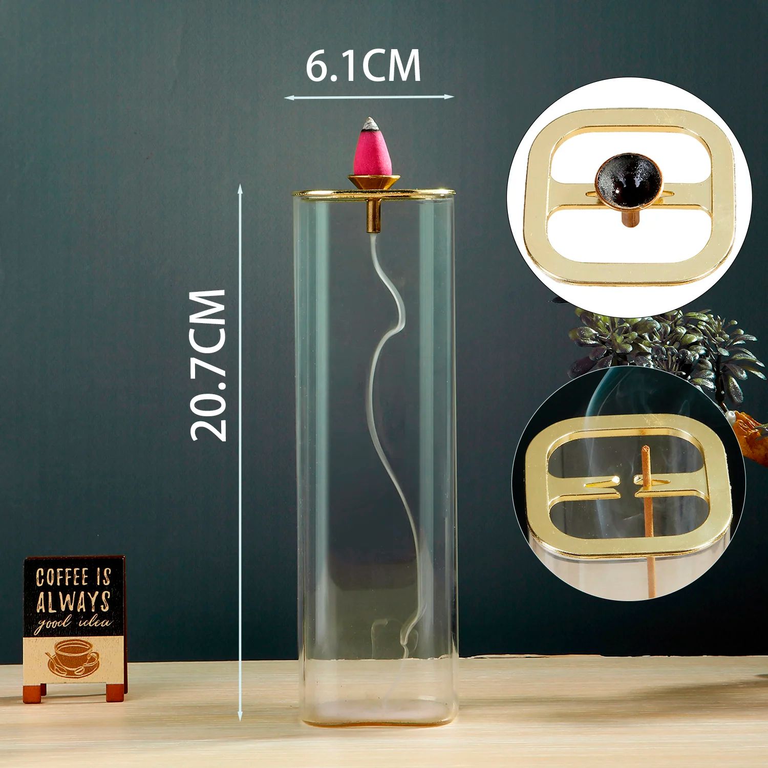 Minimalist Glass Incense Holder, Anti Ash Flying Design With Detachable Ash Catcher For Home Decor, Yoga, Meditation 2 In 1 Square