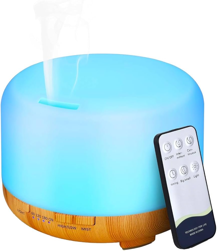 ZenGlow 500ML Wood Grain Aroma Diffuser Ultrasonic Essential Oil Humidifier With Remote & LED Lights light Wood Grain
