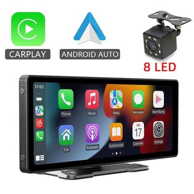 Car Mirror Radio Multimedia Video Player, Universal Wireless CarPlay & Android Auto With Bluetooth AUX USB with 8 Led