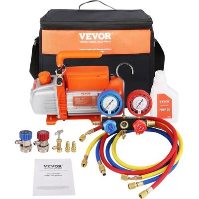 HP HVAC Vacuum Pump And Gauge Set 4 CFM Manifold Gauge Kit With Hose For Professional Refrigeration & AC Maintenance HP HVAC Vacuum Pump And Gauge Set 4 CFM Manifold Gauge Kit With Hose For Professional Refrigeration & AC Maintenance