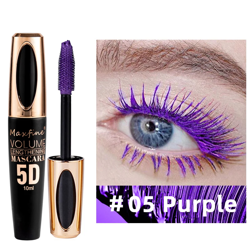 5D Silk Mascara With Big Eyes Silicone Brush Head Multi coloured Priming Waterproof Mascara Long Lasting purple