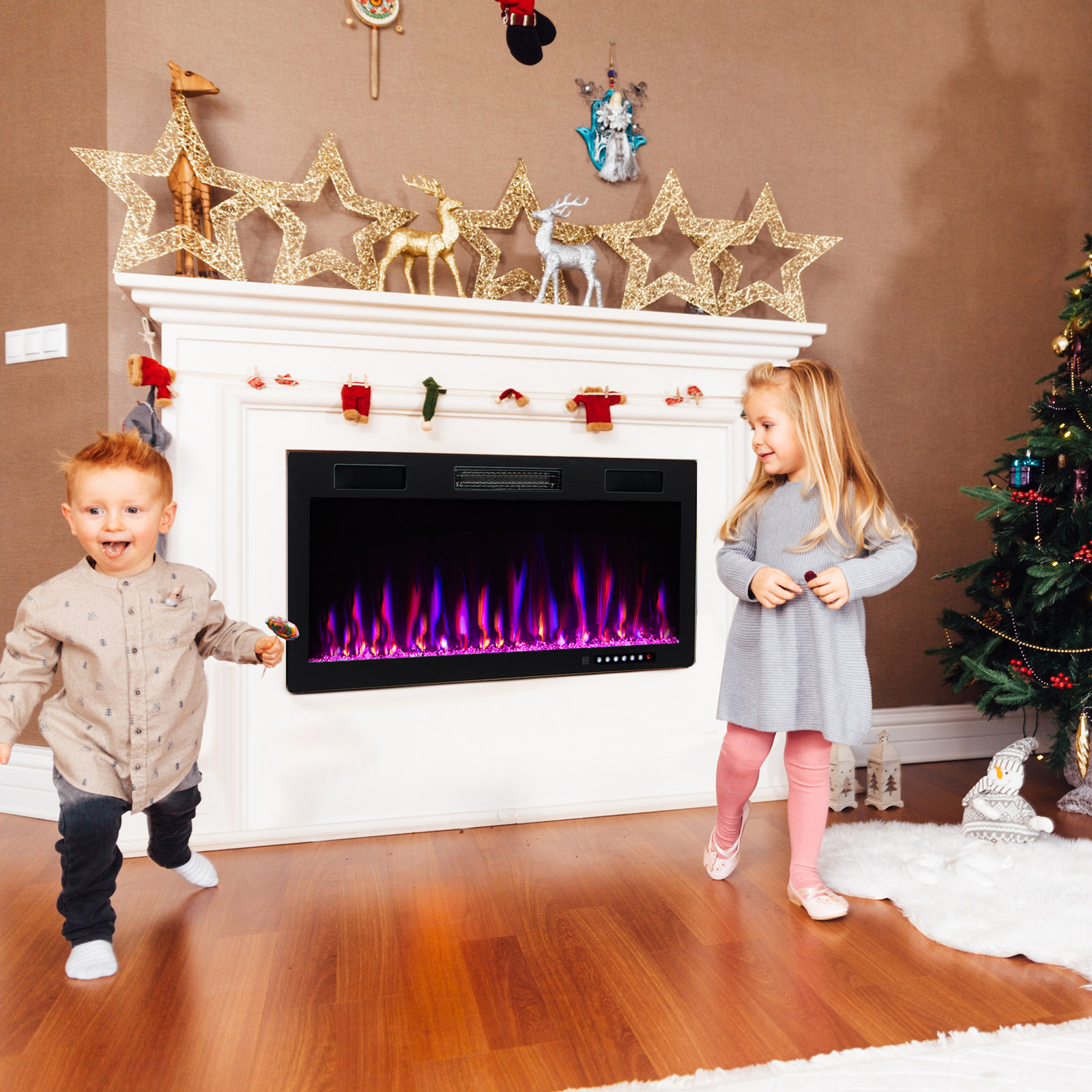 Electric Fireplace 40 50 60 Inches Recessed And Wall Mounted Heater With 12 Flame Colors & Sleep Mode Electric Fireplace 40 50 60 Inches Recessed And Wall Mounted Heater With 12 Flame Colors & Sleep Mode