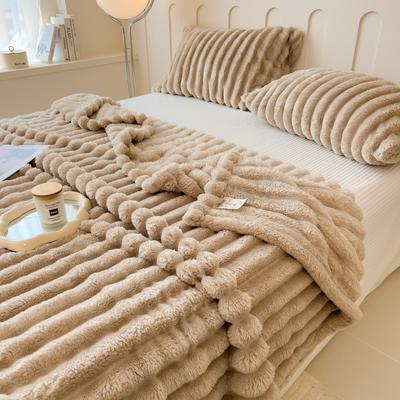 Soft Coral Fleece Multifunctional Blanket Solid Color Thickened Wide Striped Design For Bed, Cover, Or Nap Use dark Khaki 59.05 X 78.74