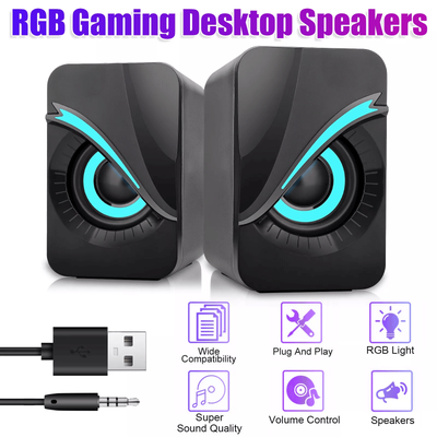 RGB LED Stereo Bass Sound Computer Speakers System USB Wired For Desktop PC Laptop RGB LED Stereo Bass Sound Computer Speakers System USB Wired For Desktop PC Laptop