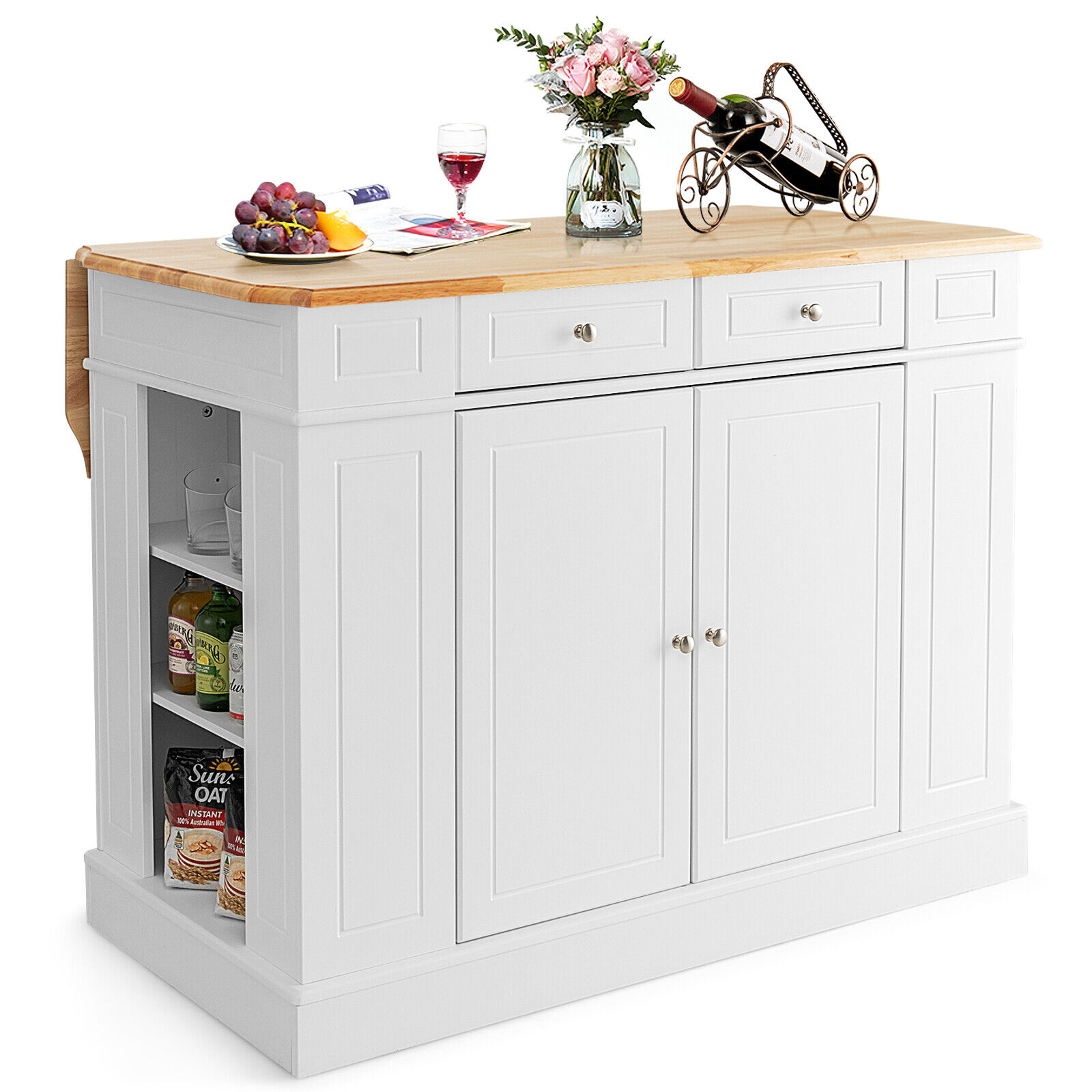Multifunctional Kitchen Island With Storage, Drop Leaf Wood Top & Adjustable Shelves, Ideal For Compact Modern Kitchens Multifunctional Kitchen Island With Storage, Drop Leaf Wood Top & Adjustable Shelves, Ideal For Compact Modern Kitchens